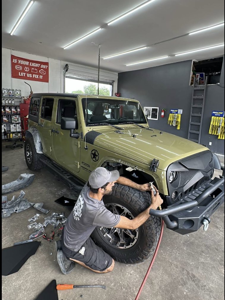 Tire work on a Jeep Wrangler